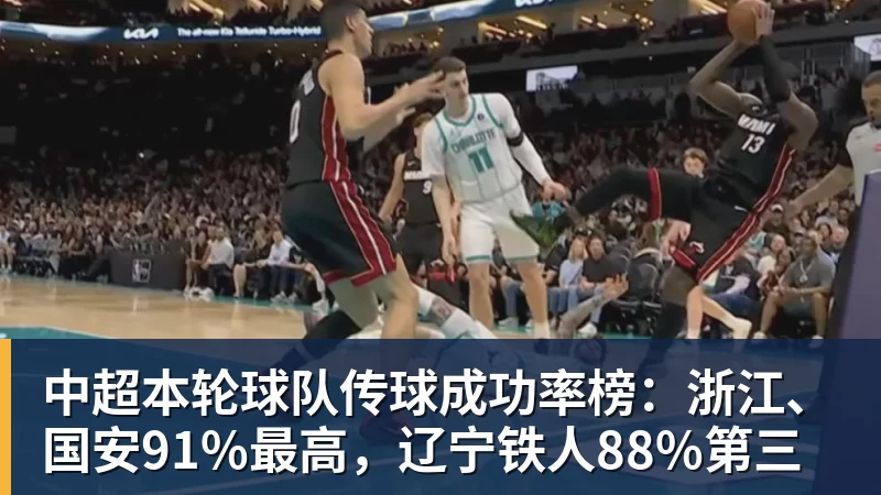 JS金沙中超本轮球队传球成功率榜：浙江、国安91%最高，辽宁铁人88%第三